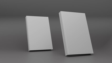 two white blank books on a black background. 3D rendering
