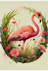 Generative AI abstract render of a beautiful flamingo