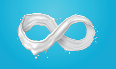Abstract milk spiral and twisted shap with infinity sign on blue background, Endless benefit of milk, Vector illustration and design.