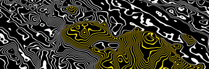 3D yellow and white contour lines. Topographic terrain.