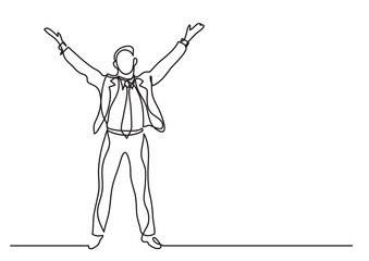 continuous line drawing business person raising hands to heaven - PNG image with transparent background