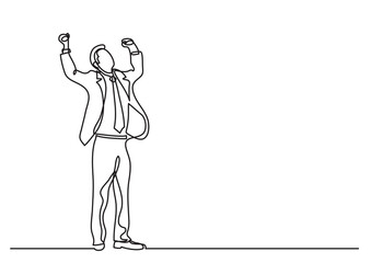 continuous line drawing cheering businessman holding fists - PNG image with transparent background