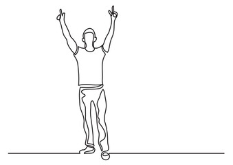 continuous line drawing cheering man hands up - PNG image with transparent background
