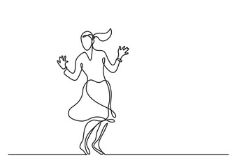 continuous line drawing cheering woman in skirt - PNG image with transparent background