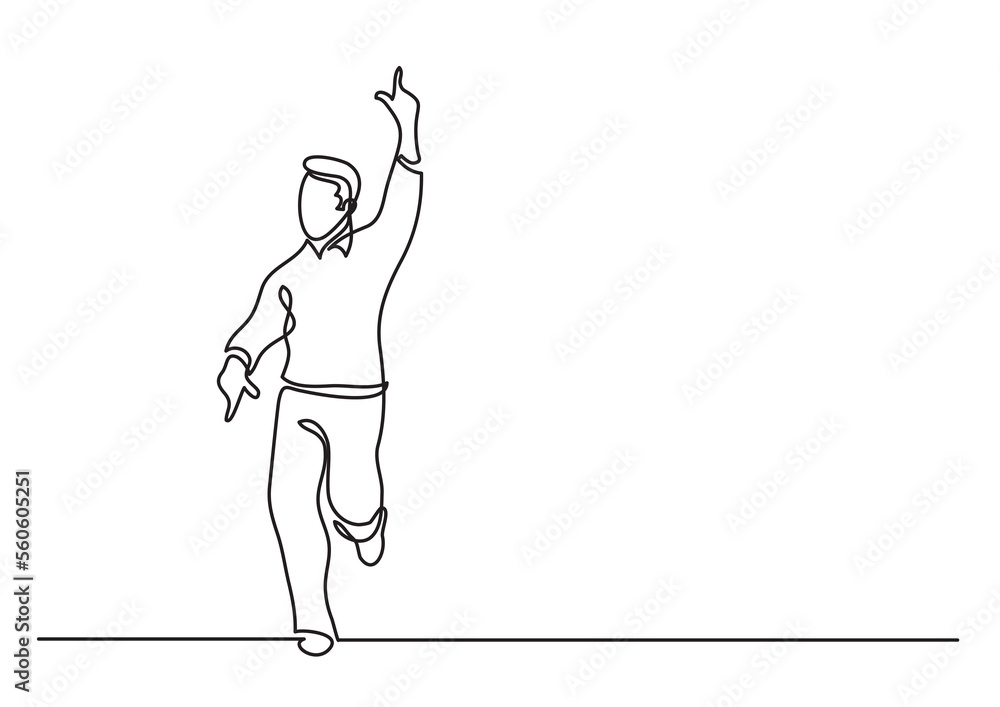 Aufkleber continuous line drawing happy running man - png image with transparent background