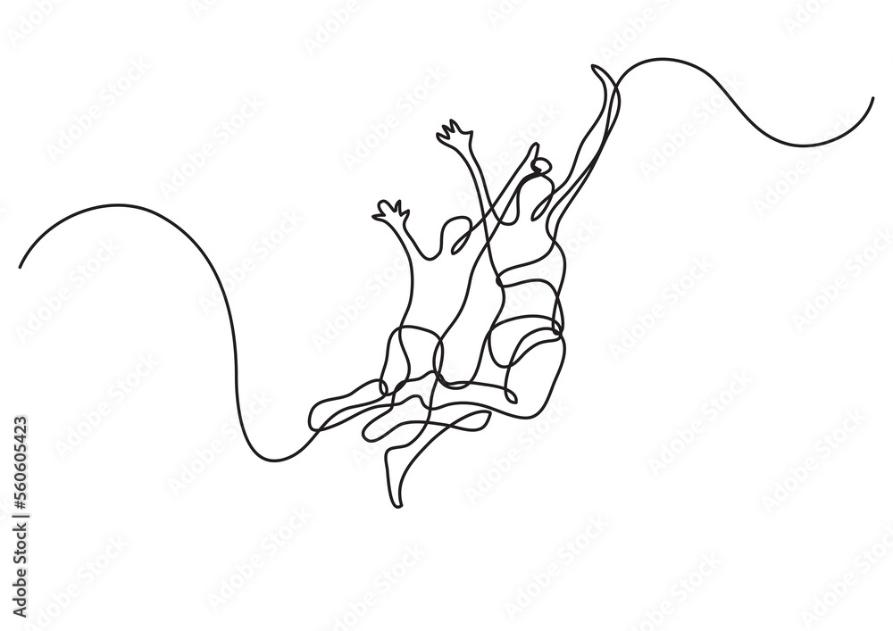Poster continuous line drawing two jumping swimmers - png image with transparent background