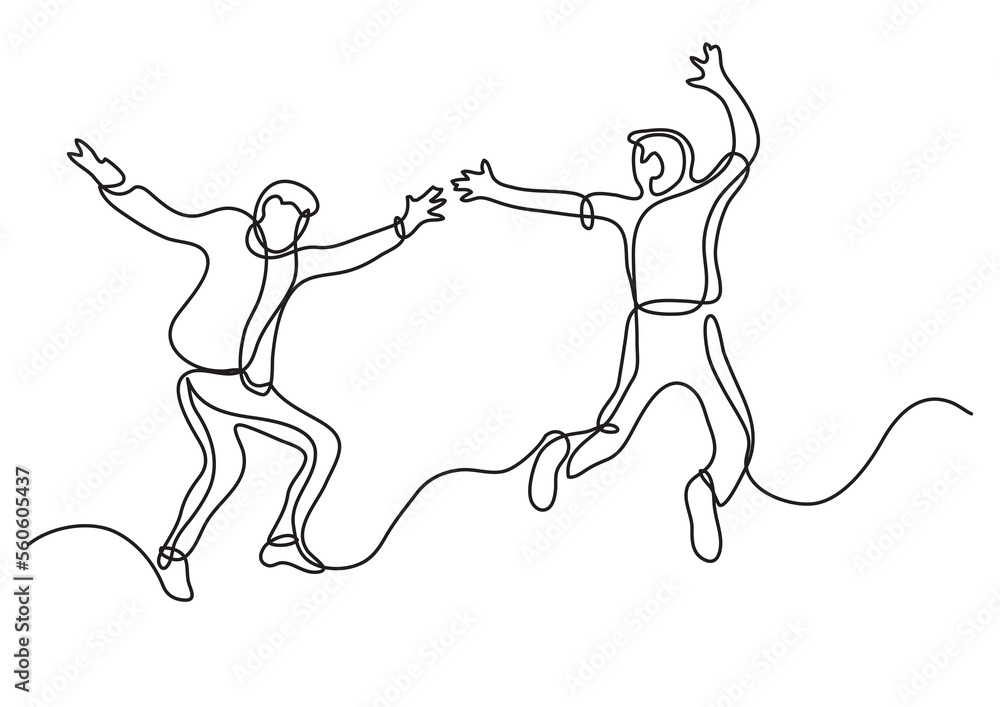 Poster continuous line drawing two men having fun - png image with transparent background