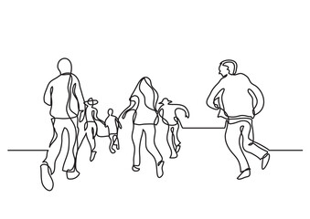Fototapeta na wymiar one line drawing happy people running - PNG image with transparent background
