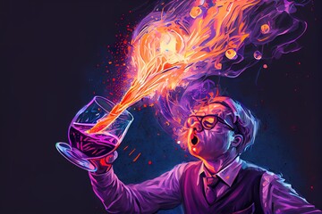 A man with a blazing fire cocktail