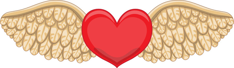 Valentine or Wedding Element with Winged Heart Flat Icon PNG