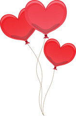 Obraz na płótnie Canvas Valentine or Wedding Element with Heart Balloons Flat Icon PNG