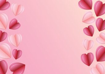 Paper elements in shape of heart flying on pink background.