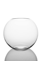 transparent round vase on a white background