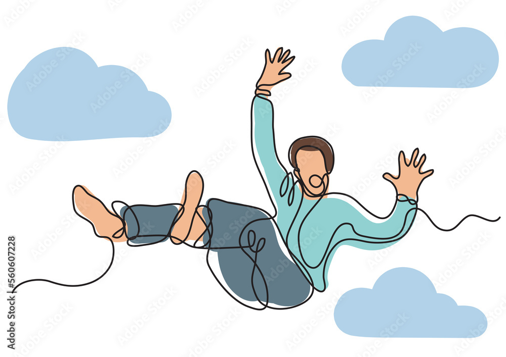 Poster continuous line drawing falling man colored - png image with transparent background