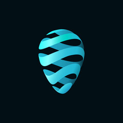 Location icon consisting of blue wavy lines for travel company logo concept design
