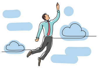 continuous line drawing happy businessman flying high colored colored - PNG image with transparent background
