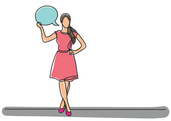 continuous line drawing woman standing with her opinion colored colored - PNG image with transparent background