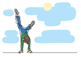 one line drawing boy standing on his hands colored colored - PNG image with transparent background