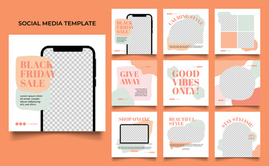 social media template banner fashion sale promotion in white brown color. fully editable instagram and facebook square post frame puzzle organic sale poster.