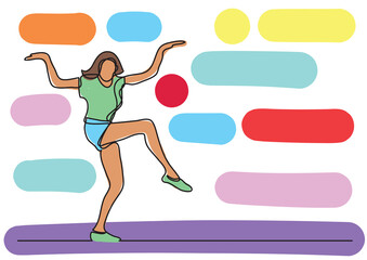 single line drawing happy dancing woman colored colored - PNG image with transparent background