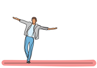 single line drawing happy man walking colored colored - PNG image with transparent background