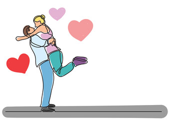 single line drawing loving couple hugging colored colored - PNG image with transparent background