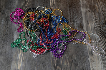 Multi-color beads for mardi gras or party celebrations.