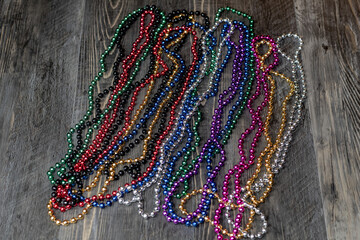 Colorful beads for mardi gras or party celebrations.