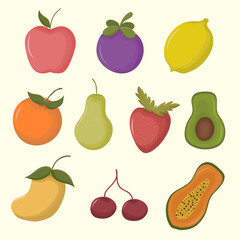 set of cute fruits