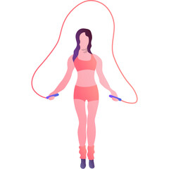Woman skipping on jumping rope vector sport icon