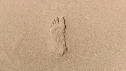 Shiny, perfect foots imprint in sand on the beach in summer