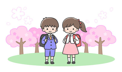 Obraz na płótnie Canvas 入学式の男の子入学式の男の子と女の子と女の子