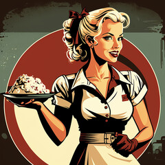 Waitress Server Retro Vector Art AI Generated