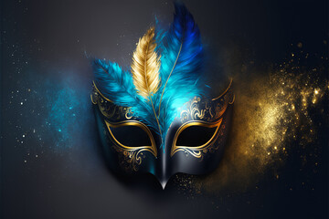 Blue venetian carnival mask. Generative AI
