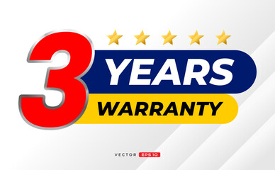 3 years warranty label. for icon, badge, logo, sticker, tag. vector label illustration