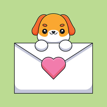 Cute Dog Holding A Love Letter Cartoon Mascot Doodle Art Hand Drawn Outline Concept Vector Kawaii Icon Illustration