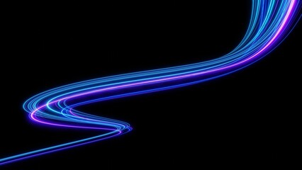3d Neon light effect glowing trails. Colorful Light motion speed background. Motion blur long time effect. Technology 5g design concept. Laser beam sparkling on dark scene. Fast moving to futuristic.
