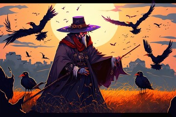 The Raven sorcerer summons a flock of ravens