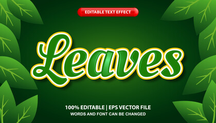 Leaves text, editable text effect template, 3d bold green font style typography