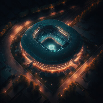 Aerial View Of Sports Stadium With Lights. Generative AI.