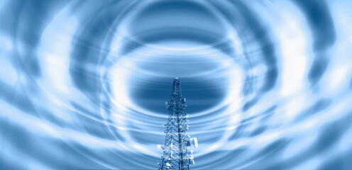 Antenna tower of telecommunication and Phone base station with TV and wireless internet antennas 
