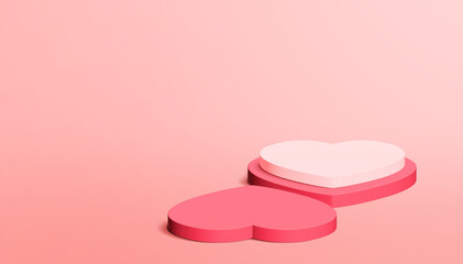 Two heart shaped pedestal for Valentine's day in 3D illustration.