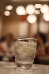 ice water in glass at restaurant