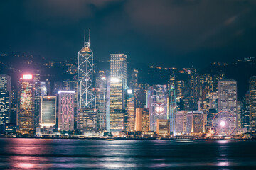 Fototapeta na wymiar Hong Kong Coastline Modern Architecture Skyline Night Scenery