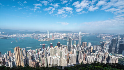 Fototapeta na wymiar Aerial Hong Kong City Coastline Architecture Skyrim