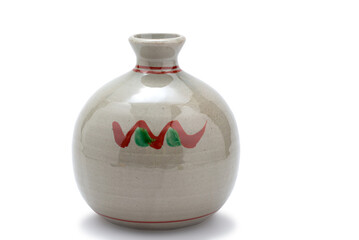 antique ceramic vase. empty Japanese vase with hand-painted carp or koi fish decoration isolated on white background. modern porcelain vase, room interior. vintage handmade glaze pottery flowerpot