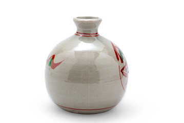 antique ceramic vase. empty Japanese vase with hand-painted carp or koi fish decoration isolated on white background. modern porcelain vase, room interior. vintage handmade glaze pottery flowerpot