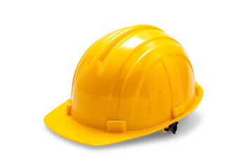 yellow deferential helmet, construction tools for industrial safety isolated on white background. hard hat worker for safe engineer labor maintenance site. protection plastic cap for builder