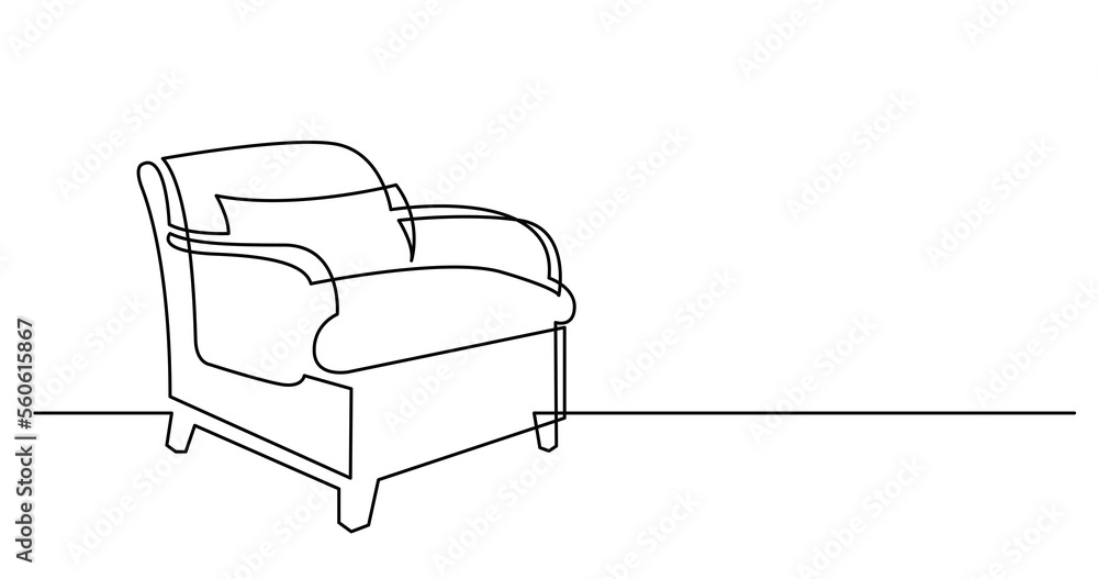 Poster continuous line drawing of big comfortable armchair - png image with transparent background