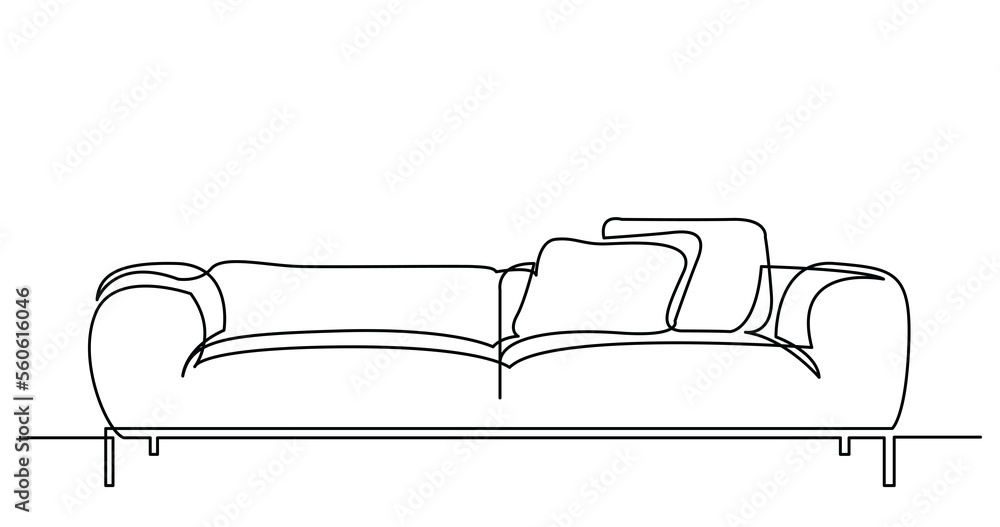 Poster continuous line drawing of modern luxury comfortable sofa - png image with transparent background